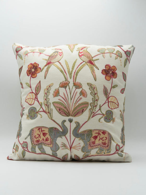 16" Cushion Embroidered Elephant with Birds and Elephant