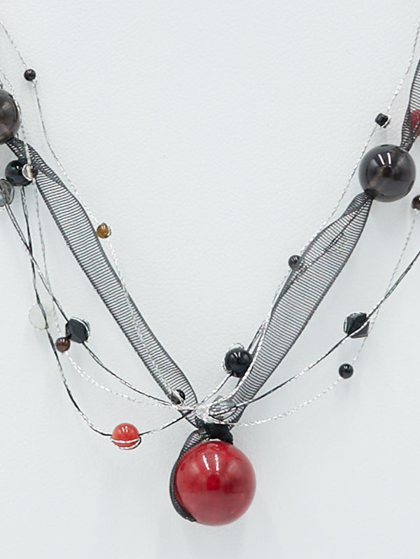 Red and Black Ribbon Necklace