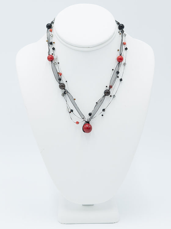 Red and Black Ribbon Necklace