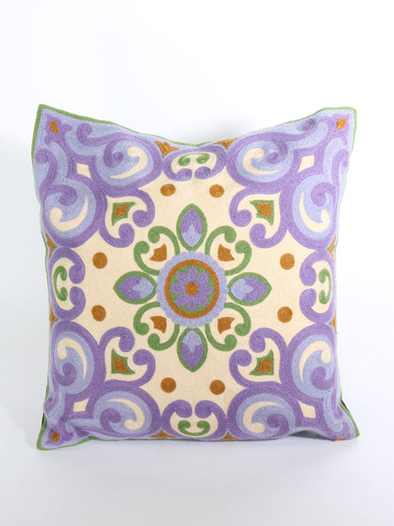 Purple and Cream Embroidered Cushion