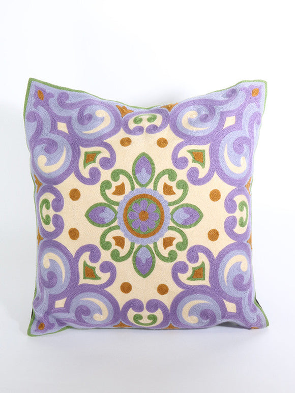 Purple and Cream Embroidered Cushion