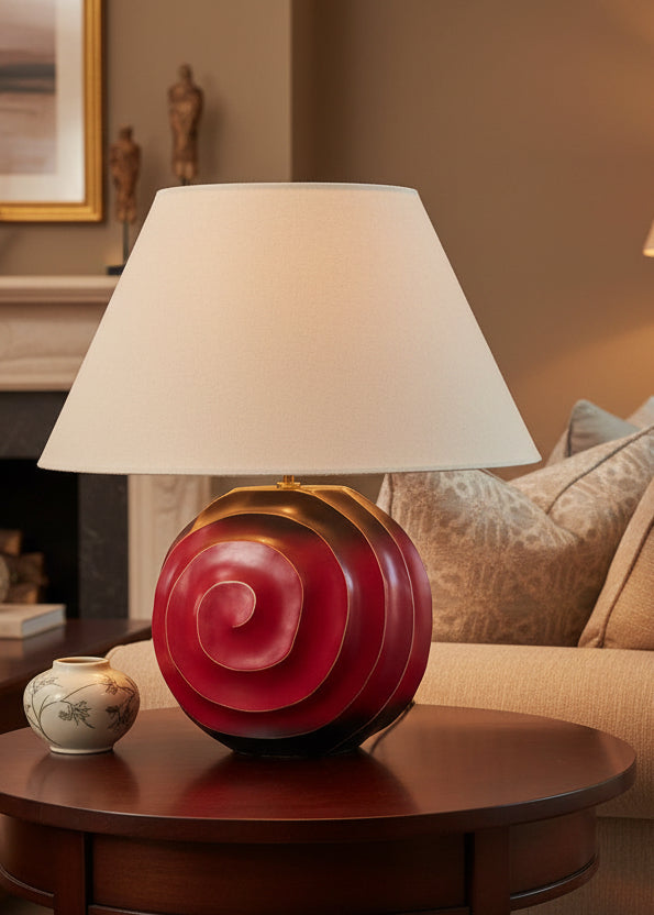 Swirl Lamp Large Wood, Red and Black