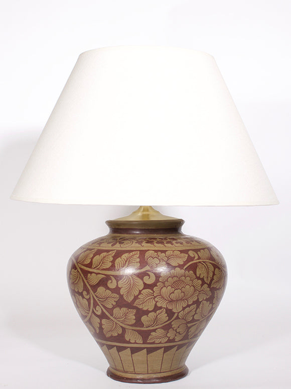 Burgundy Classic Leaf Urn Lamp