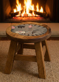 Sleeping Grey Cat Stool
